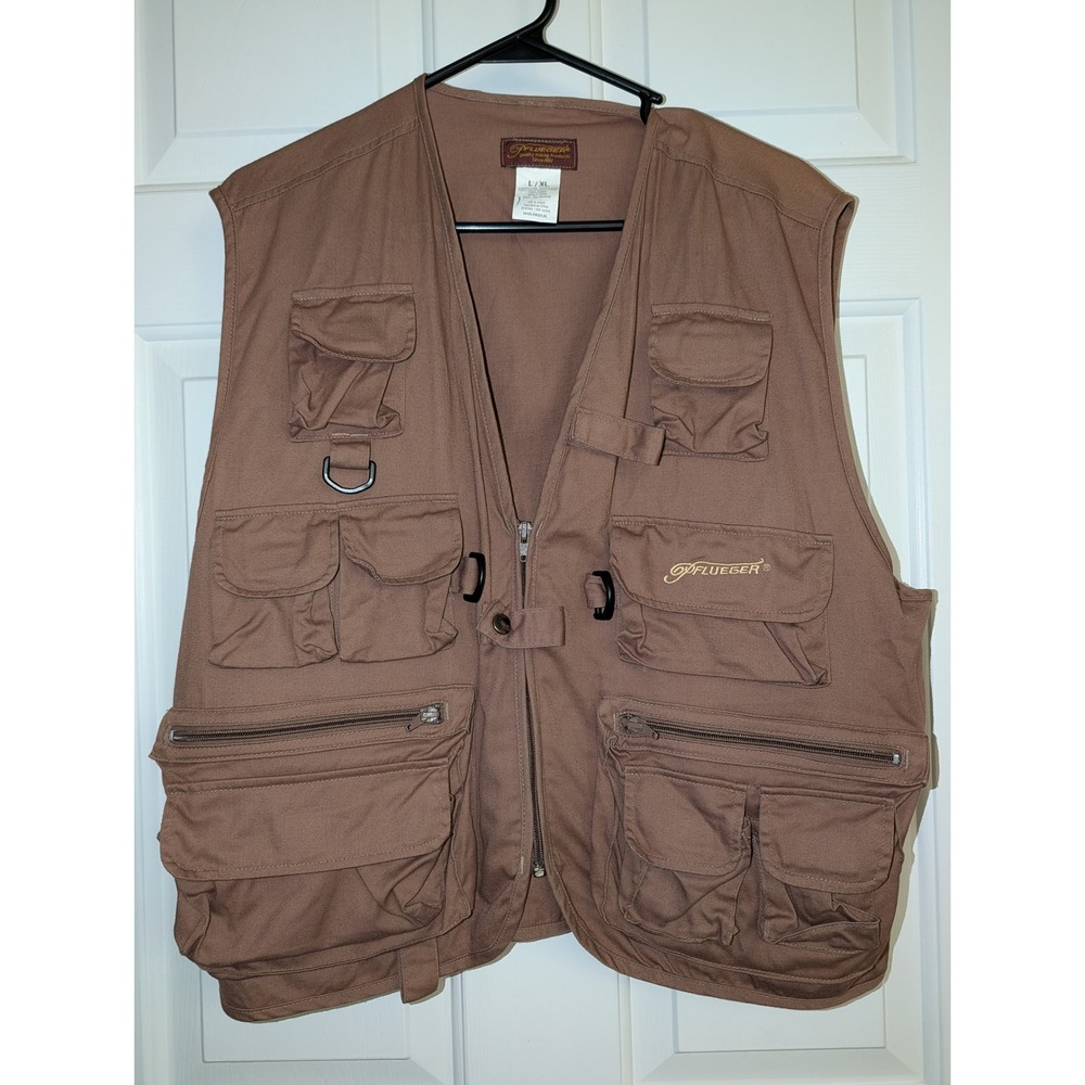 Pflueger Fly Fishing Vest Brown Cotton Multi Pocket Utility Gorpcore Mens L/XL